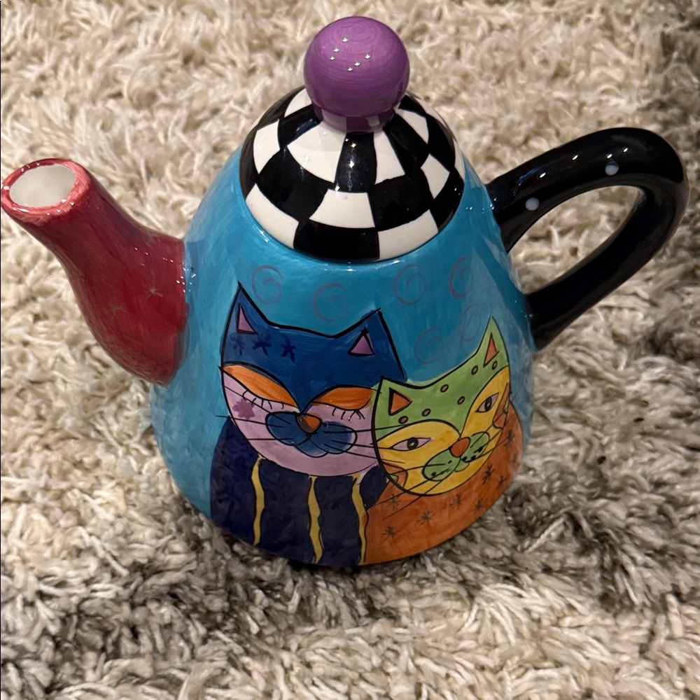 Colorful Cat Ceramic Teapot - Blue, Black, Purple, Pink - Picture 3 of 5